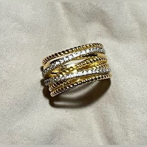 Designer inspired two tone CZ crossover ring. Sz 6. New
